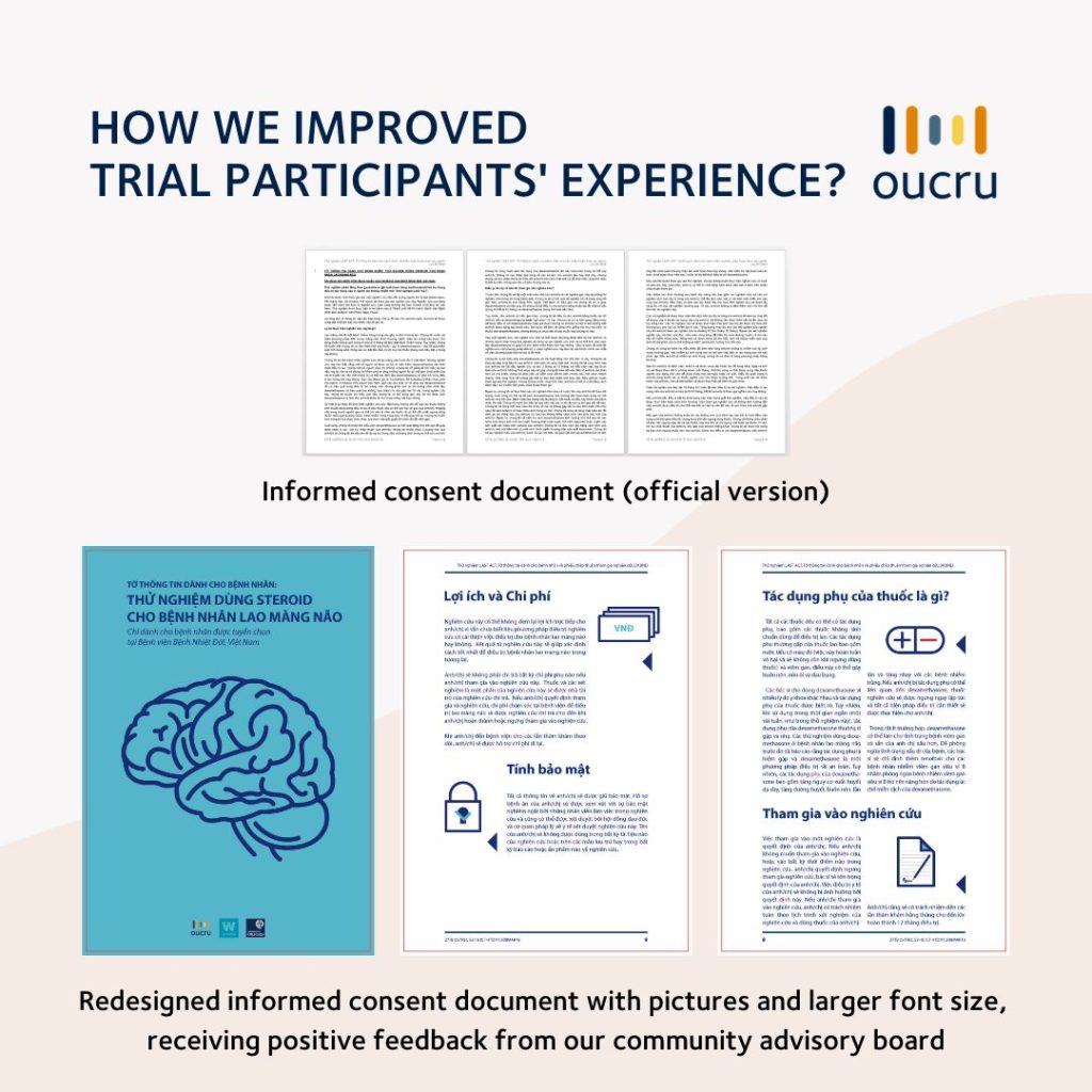 How OUCRU suggest that participants' experiences can be improved in clinical trials. 